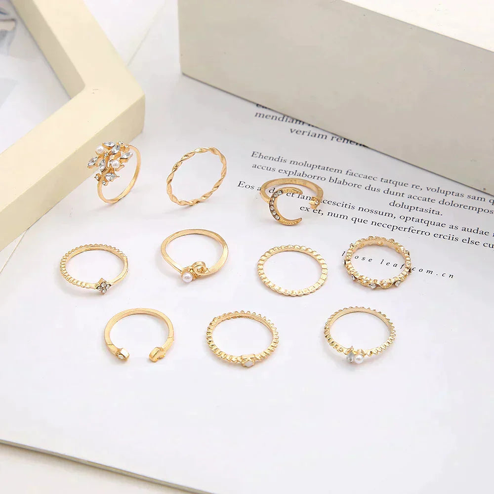 Boho™ | 銀色與金色戒指套裝 (10 對)